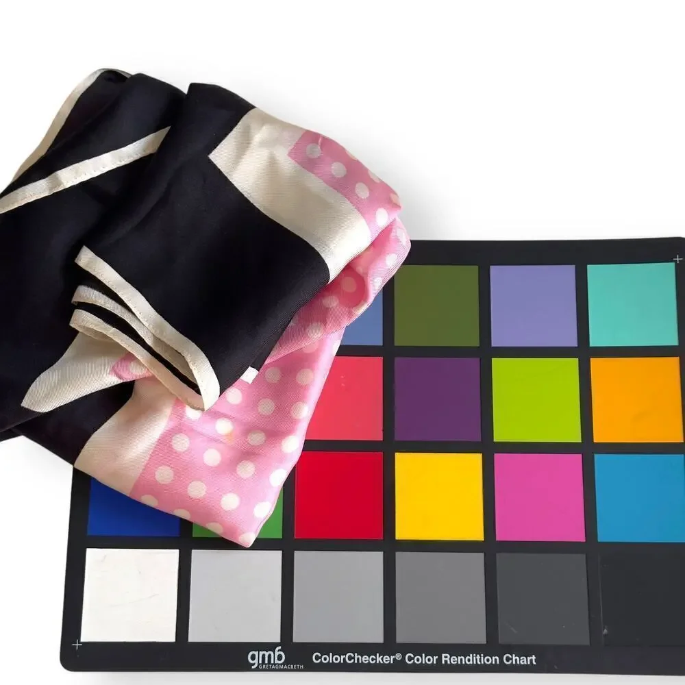 Vintage Echo Scarf Silk Chinon Blend Polka Dot Pink, White, Black Square 31” 70s